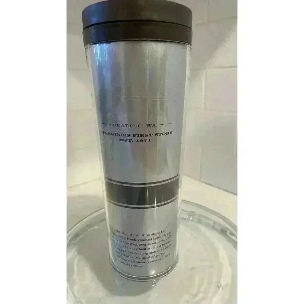 Starbucks16 oz Tumbler Pike Place In 71 Brown Silver First Store Est1971 Pre-Own